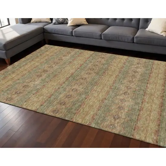 Green And Copper Floral Medallion Washable Area Rug With UV Protection Photo 2
