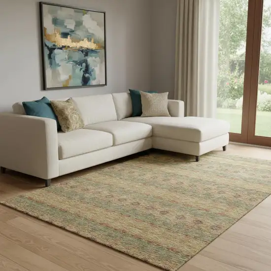 Green And Copper Floral Medallion Washable Area Rug With UV Protection Photo 1