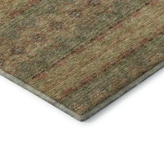 Green And Copper Floral Medallion Washable Area Rug With UV Protection Photo 7