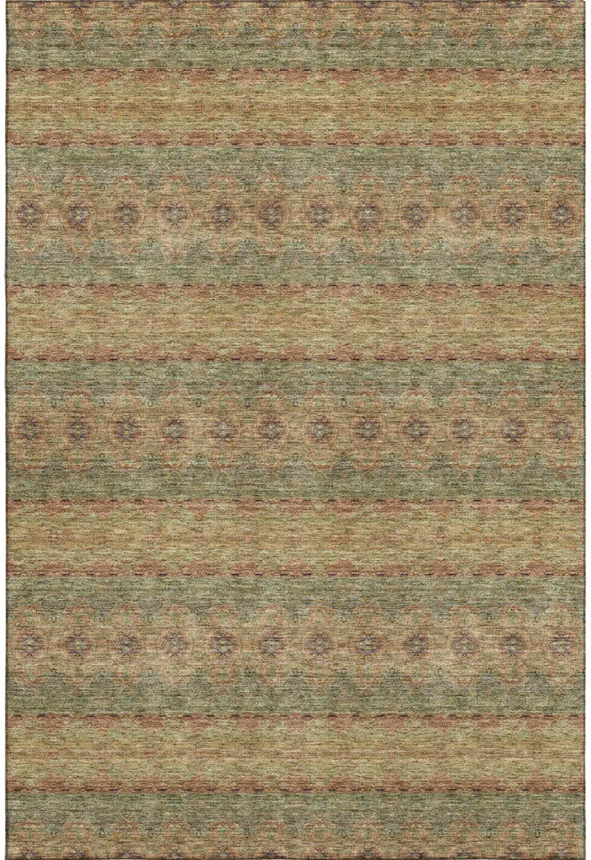 Green And Copper Floral Medallion Washable Area Rug With UV Protection Photo 1