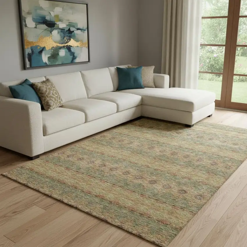 Green And Copper Floral Medallion Washable Area Rug With UV Protection Photo 1