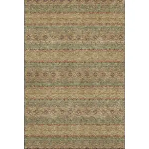 Photo of Green And Copper Floral Medallion Washable Area Rug With UV Protection