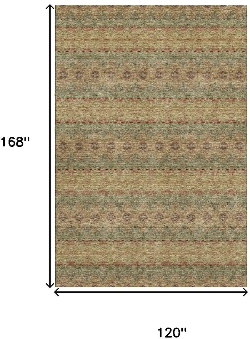 Green And Copper Floral Medallion Washable Area Rug With UV Protection Photo 3