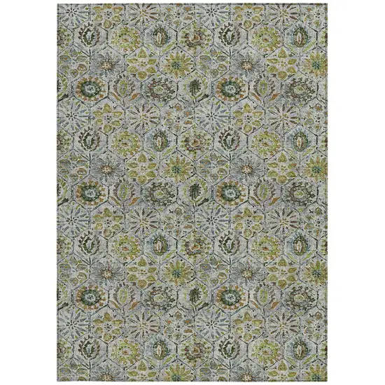 Green And Copper Floral Washable Indoor Outdoor Area Rug Photo 3