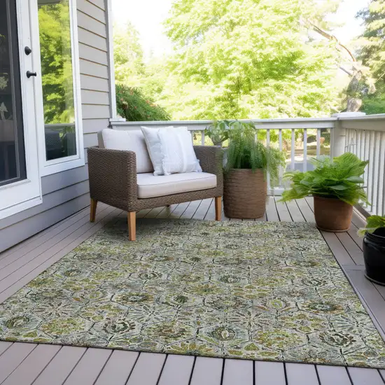 Green And Copper Floral Washable Indoor Outdoor Area Rug Photo 8