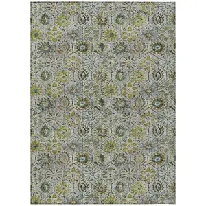Photo of Green And Copper Floral Washable Indoor Outdoor Area Rug