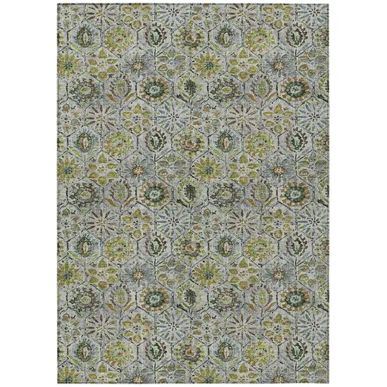 Green And Copper Floral Washable Indoor Outdoor Area Rug Photo 1