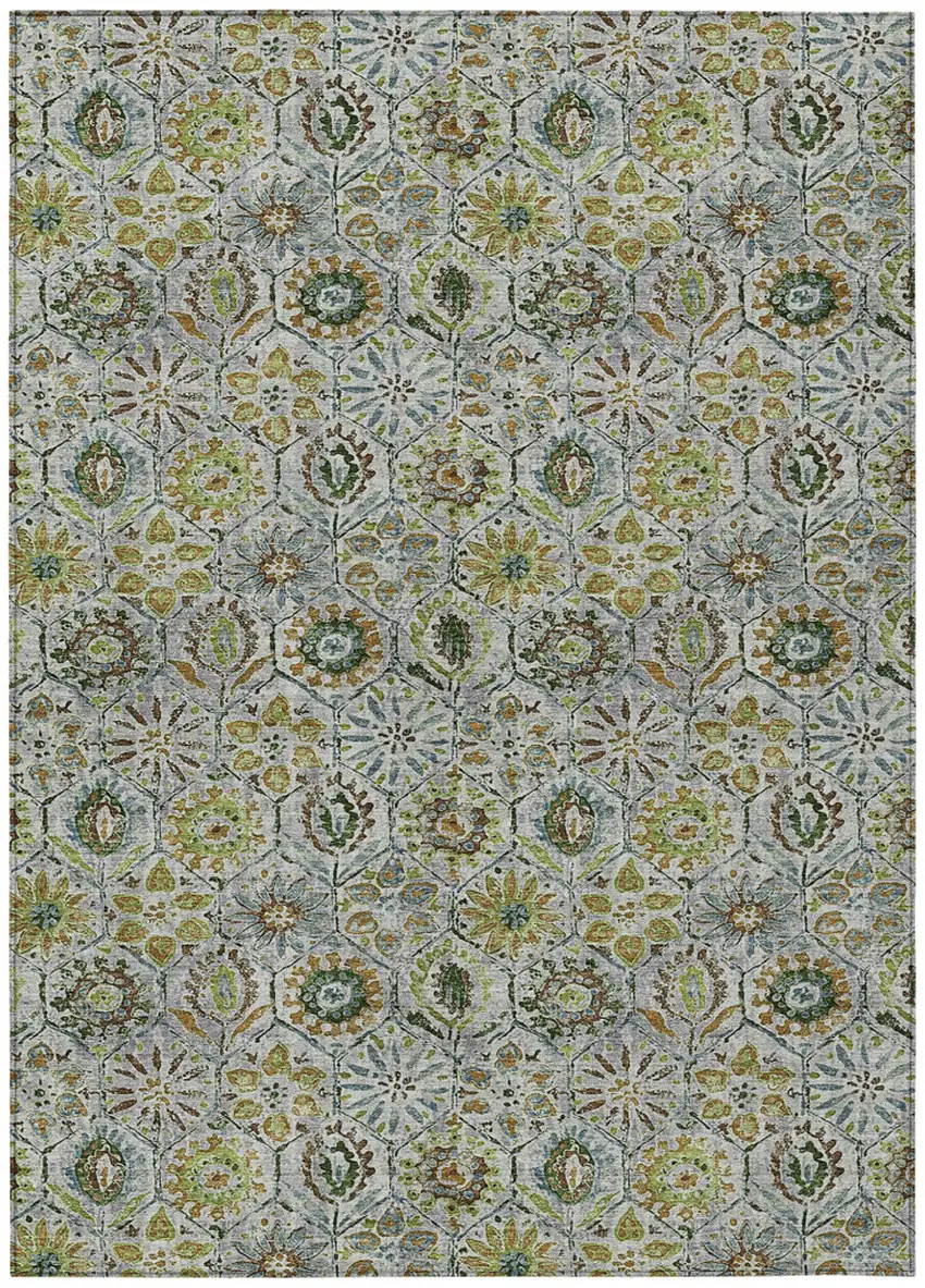 Green And Copper Floral Washable Indoor Outdoor Area Rug Photo 1