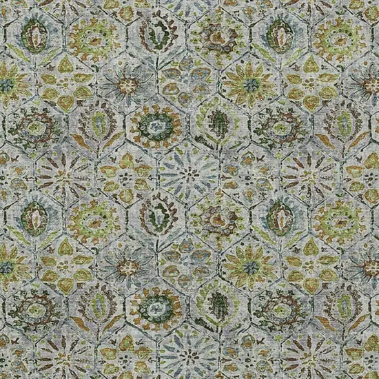 Green And Copper Floral Washable Indoor Outdoor Area Rug Photo 4