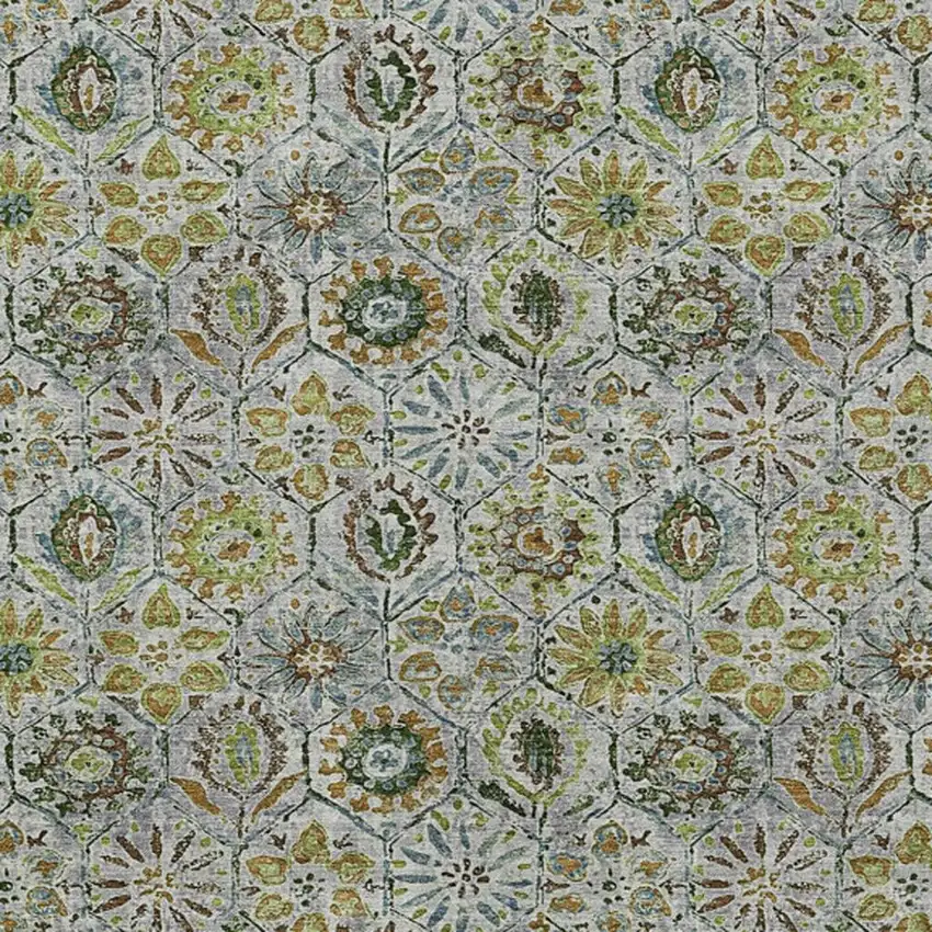 Green And Copper Floral Washable Indoor Outdoor Area Rug Photo 4