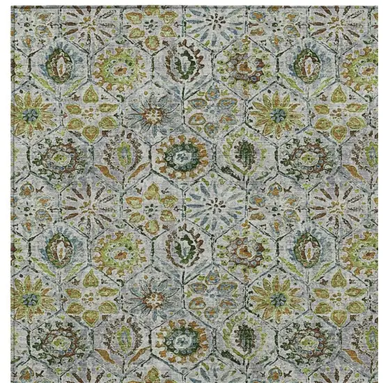 Green And Copper Floral Washable Indoor Outdoor Area Rug Photo 3