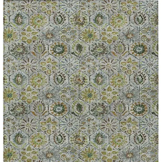 Green And Copper Floral Washable Indoor Outdoor Area Rug Photo 4