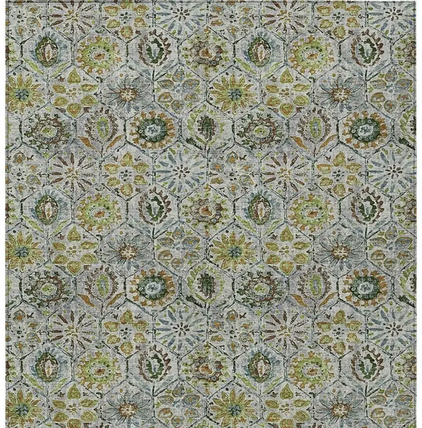 Green And Copper Floral Washable Indoor Outdoor Area Rug Photo 4