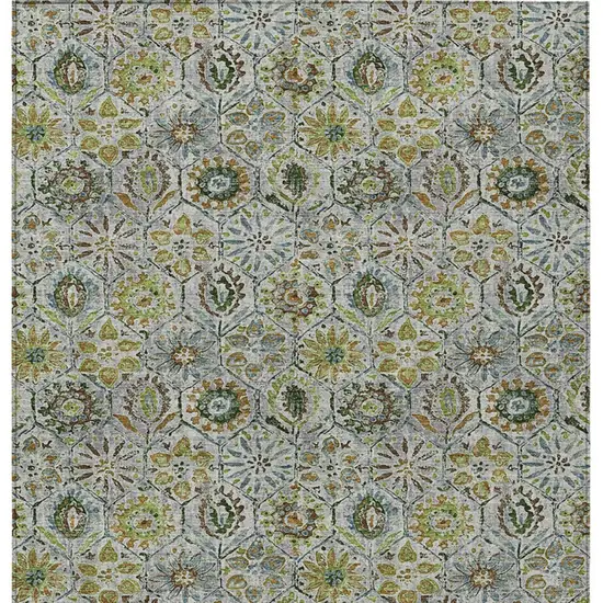 Green And Copper Floral Washable Indoor Outdoor Area Rug Photo 9