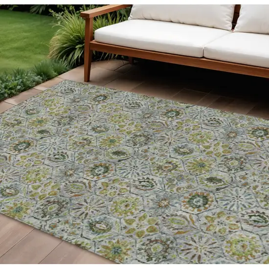Green And Copper Floral Washable Indoor Outdoor Area Rug Photo 2