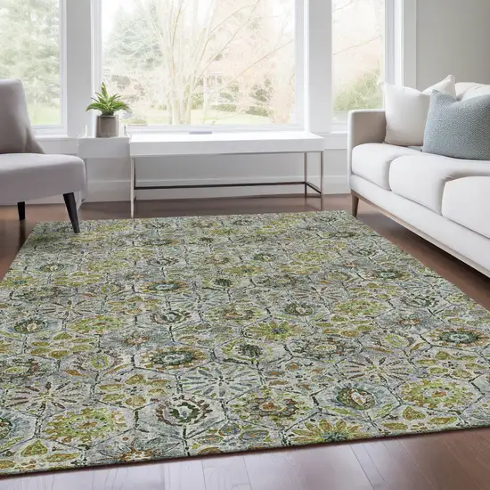 Green And Copper Floral Washable Indoor Outdoor Area Rug Photo 7