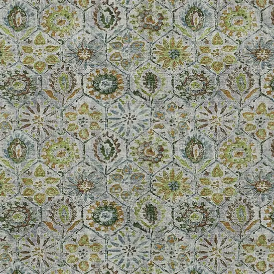 Green And Copper Floral Washable Indoor Outdoor Area Rug Photo 3