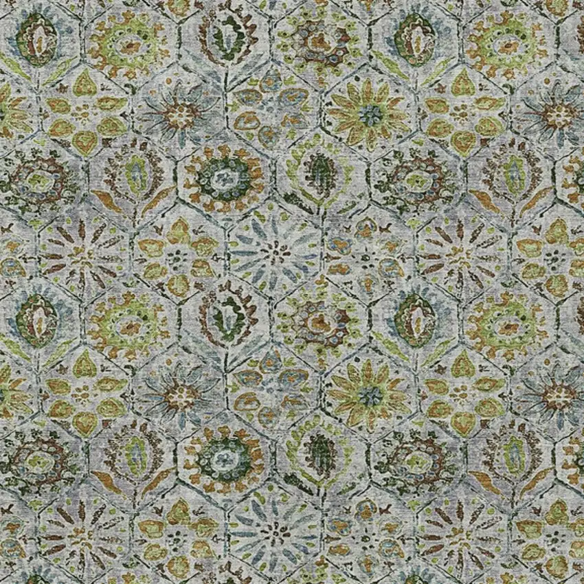 Green And Copper Floral Washable Indoor Outdoor Area Rug Photo 3