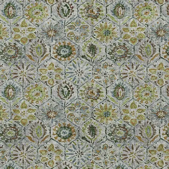 Green And Copper Floral Washable Indoor Outdoor Area Rug Photo 4