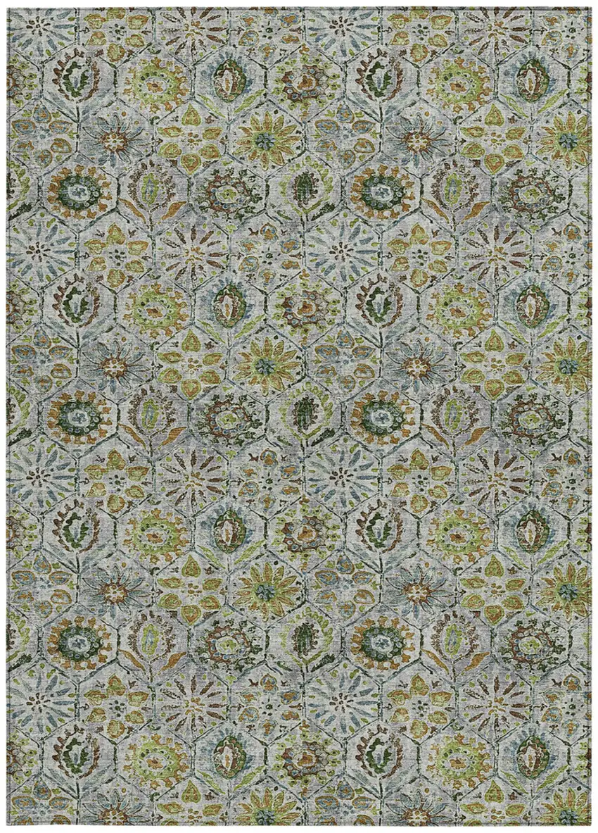 Green And Copper Floral Washable Indoor Outdoor Area Rug Photo 3