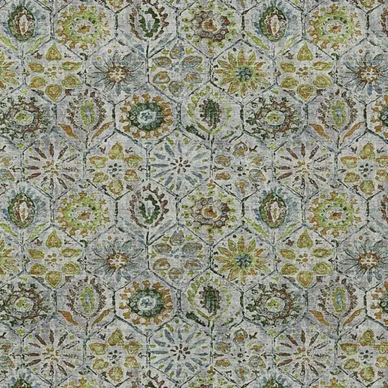 Green And Copper Floral Washable Indoor Outdoor Area Rug Photo 4