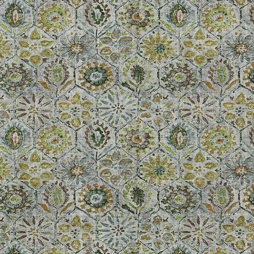 Green And Copper Floral Washable Indoor Outdoor Area Rug Photo 4