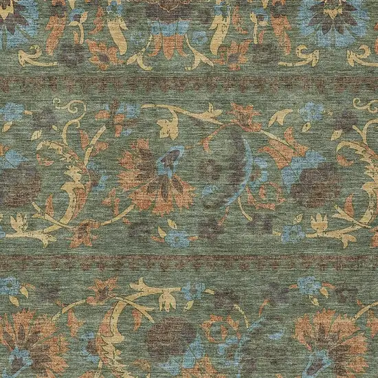 Green And Copper Floral Washable Indoor Outdoor Area Rug Photo 2
