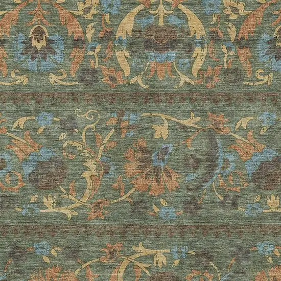 Green And Copper Floral Washable Indoor Outdoor Area Rug Photo 2