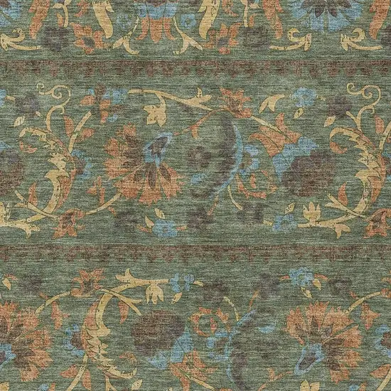 Green And Copper Floral Washable Indoor Outdoor Area Rug Photo 2