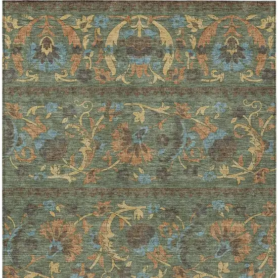 Green And Copper Floral Washable Indoor Outdoor Area Rug Photo 3