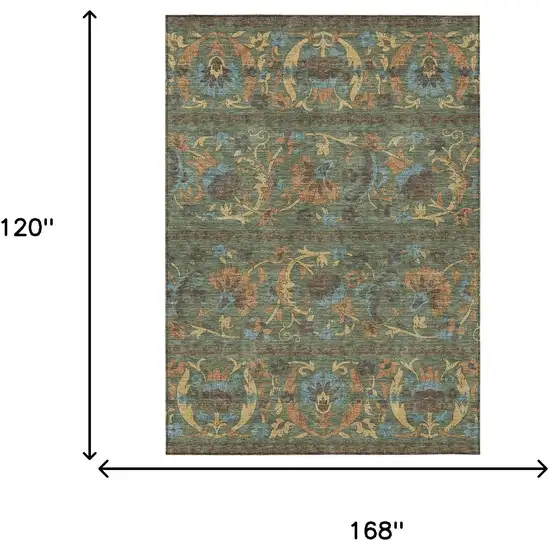 Green And Copper Floral Washable Indoor Outdoor Area Rug Photo 6