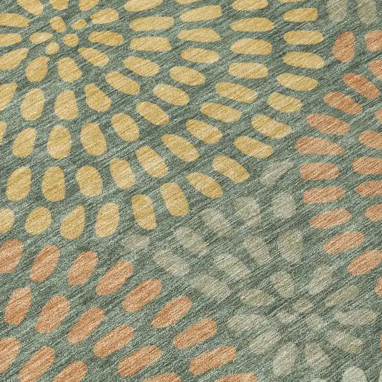 Green And Copper Geometric Washable Indoor Outdoor Area Rug Photo 6