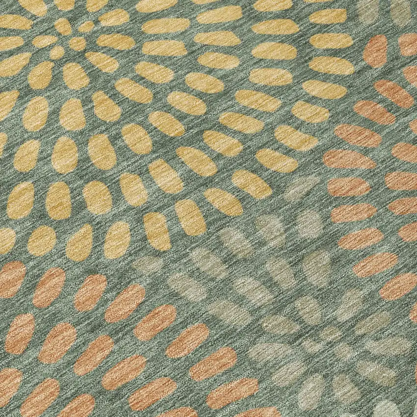 Green And Copper Geometric Washable Indoor Outdoor Area Rug Photo 6