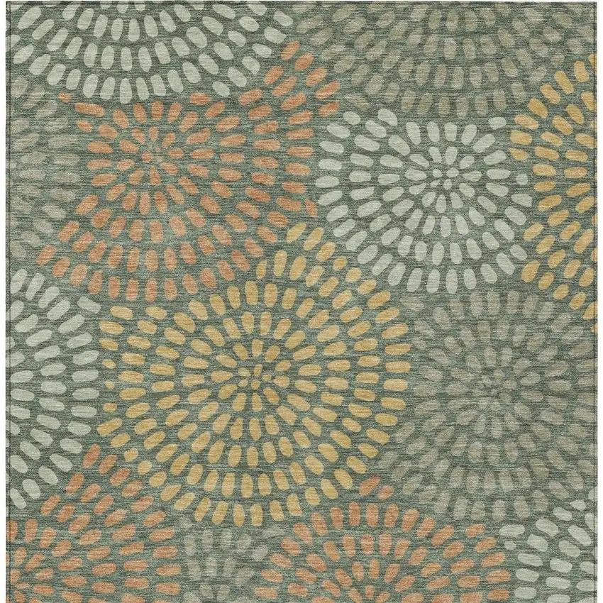 Green And Copper Geometric Washable Indoor Outdoor Area Rug Photo 4