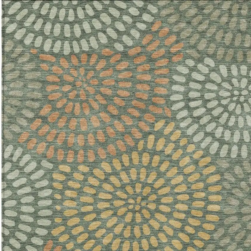 Green And Copper Geometric Washable Indoor Outdoor Area Rug Photo 3