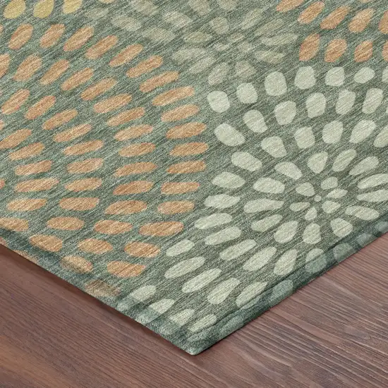 Green And Copper Geometric Washable Indoor Outdoor Area Rug Photo 5