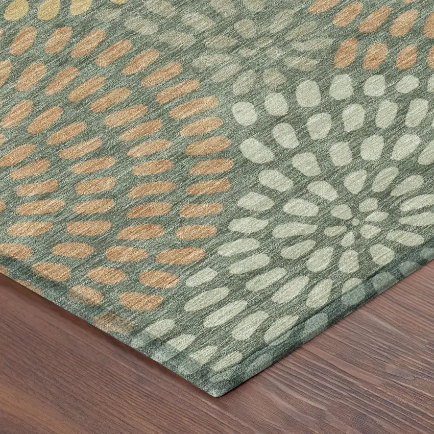Green And Copper Geometric Washable Indoor Outdoor Area Rug Photo 5