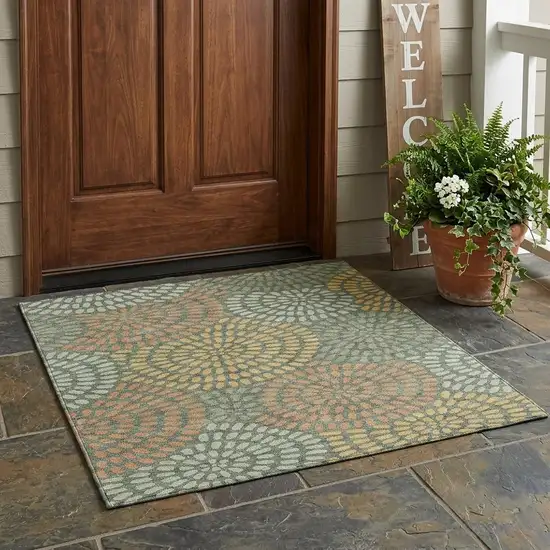 Green And Copper Geometric Washable Indoor Outdoor Area Rug Photo 1