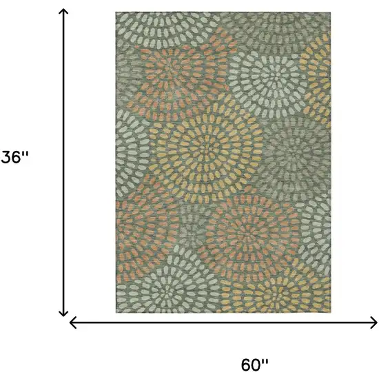 Green And Copper Geometric Washable Indoor Outdoor Area Rug Photo 7