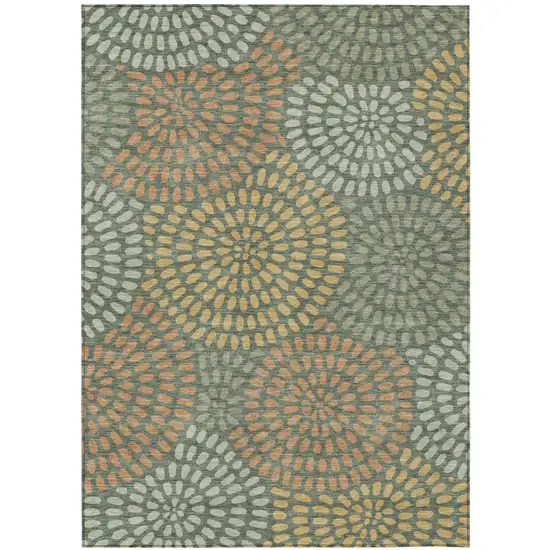 Green And Copper Geometric Washable Indoor Outdoor Area Rug Photo 2