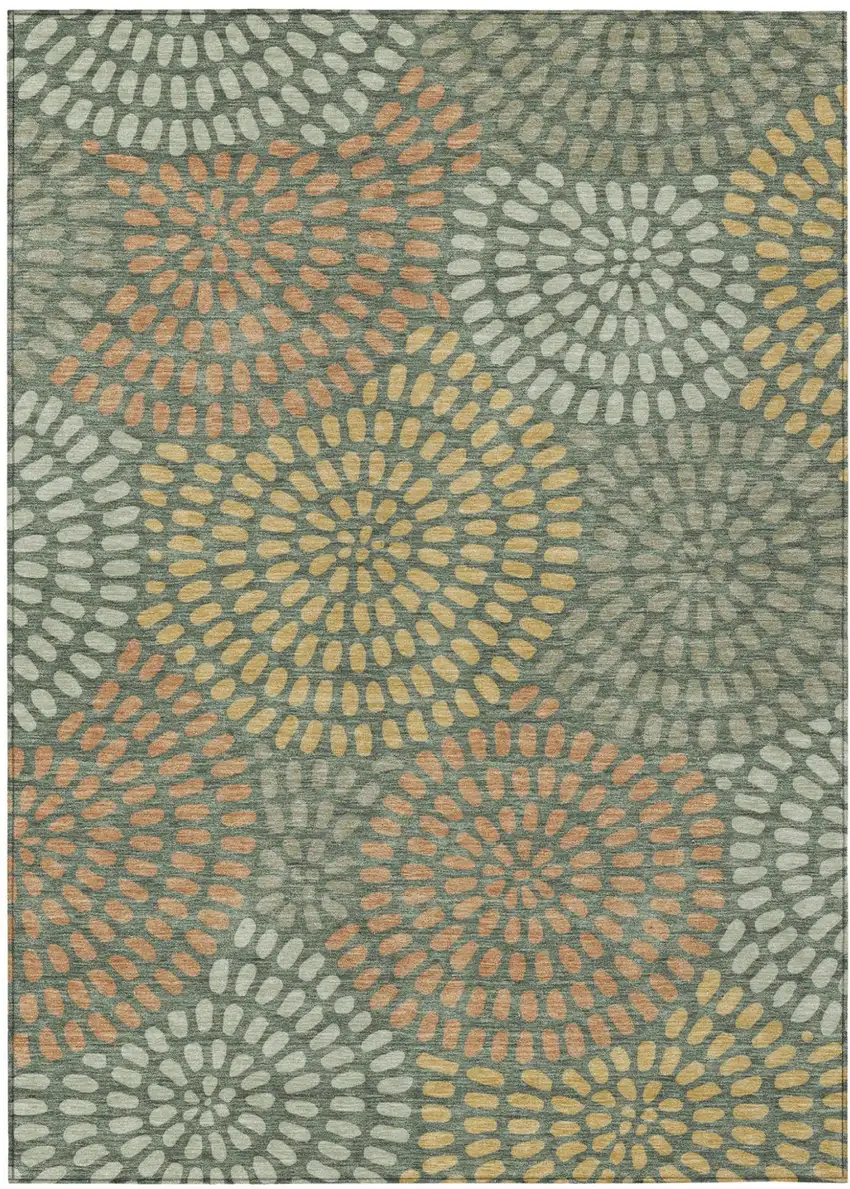 Green And Copper Geometric Washable Indoor Outdoor Area Rug Photo 2