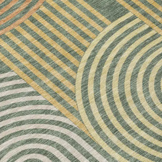 Green And Copper Geometric Washable Indoor Outdoor Area Rug Photo 6