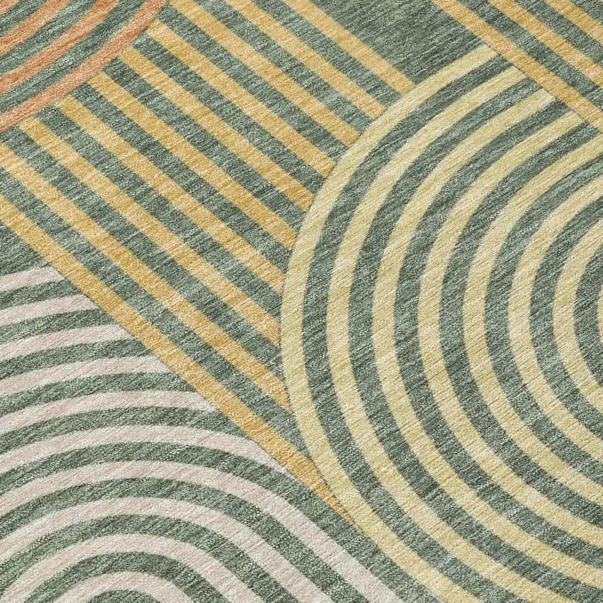 Green And Copper Geometric Washable Indoor Outdoor Area Rug Photo 6