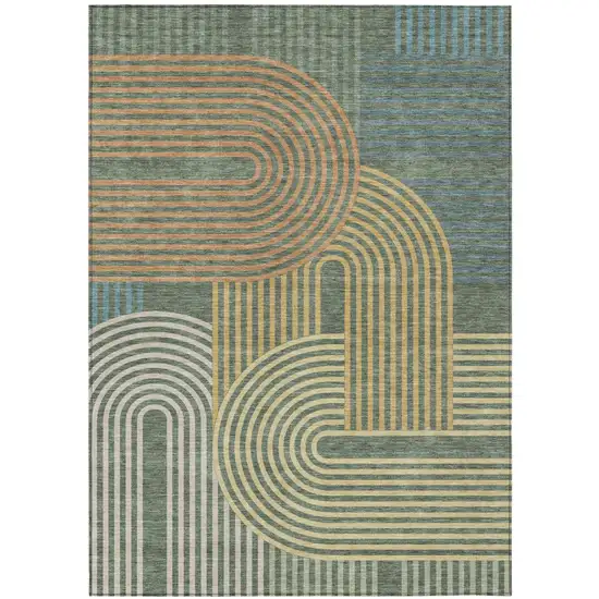 Green And Copper Geometric Washable Indoor Outdoor Area Rug Photo 2