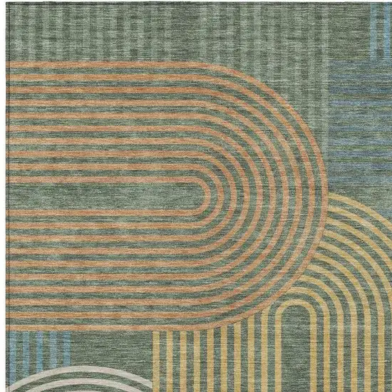 Green And Copper Geometric Washable Indoor Outdoor Area Rug Photo 3