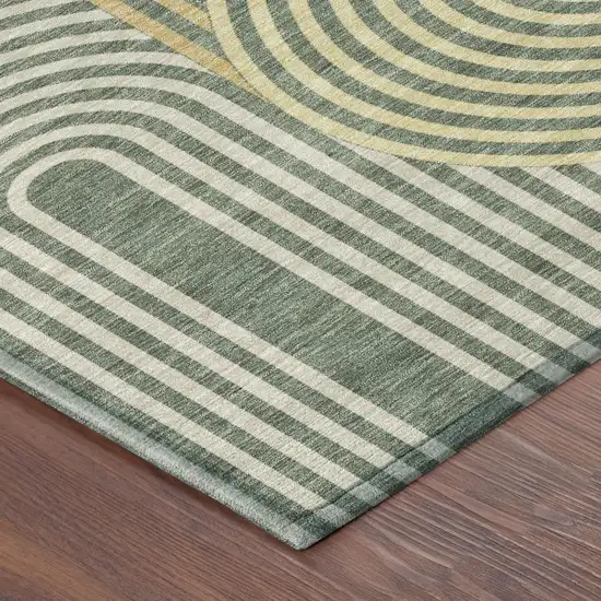 Green And Copper Geometric Washable Indoor Outdoor Area Rug Photo 5