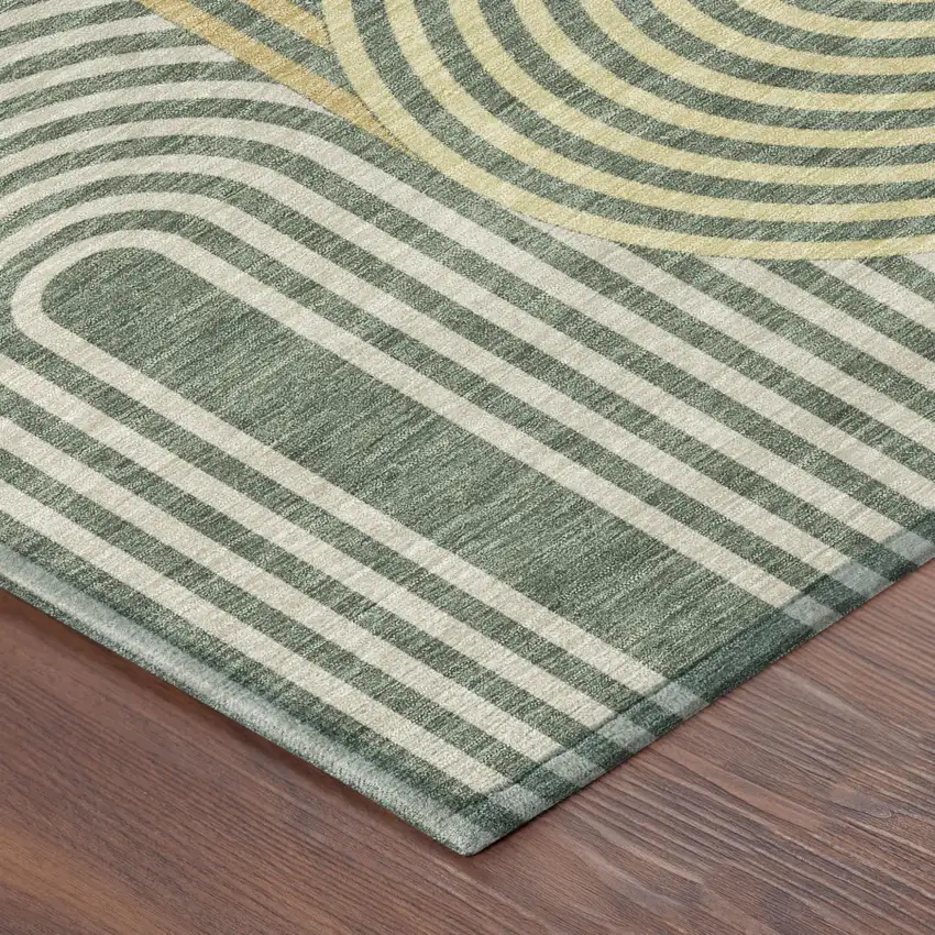 Green And Copper Geometric Washable Indoor Outdoor Area Rug Photo 5