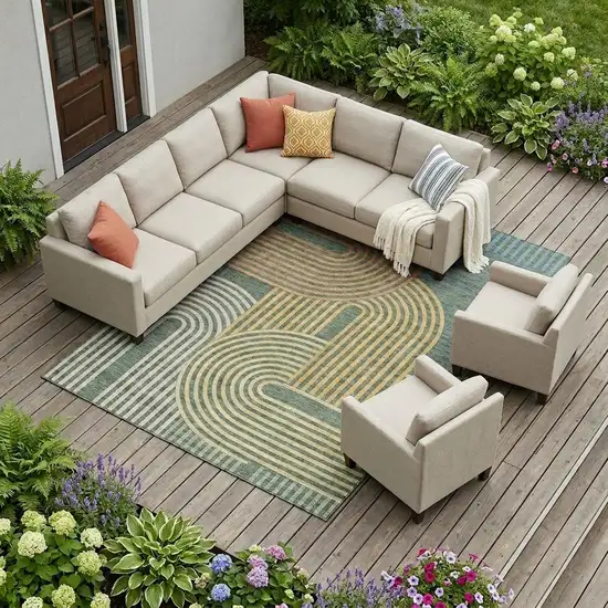 Green And Copper Geometric Washable Indoor Outdoor Area Rug Photo 1