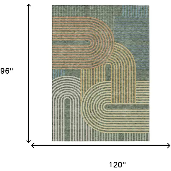 Green And Copper Geometric Washable Indoor Outdoor Area Rug Photo 7