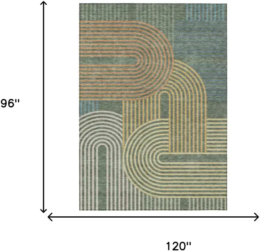 Green And Copper Geometric Washable Indoor Outdoor Area Rug Photo 7